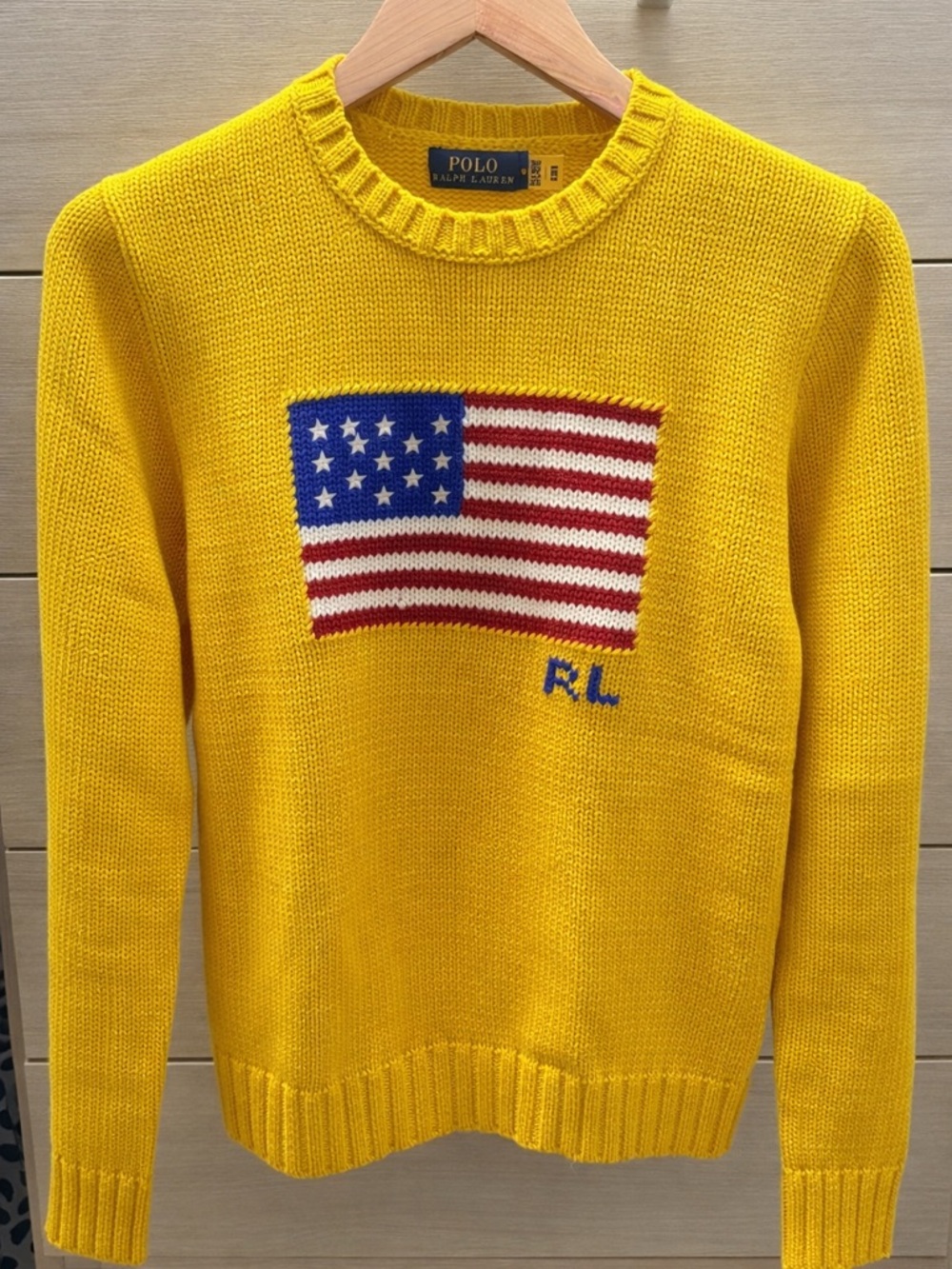 Ralph Lauren Yellow Crewneck Sweater with American Flag